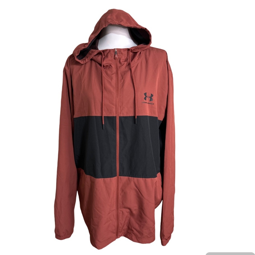 Under Armour Mens Rust Red and Black Hooded Windbreaker Jacket